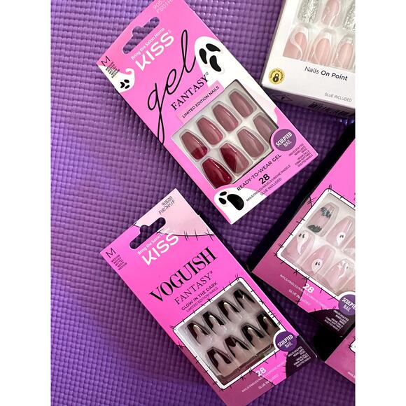 Lot of 5 Kiss Voguish Fantasy Nails Glue Included Glow in the Dark NEW - Picture 3 of 5
